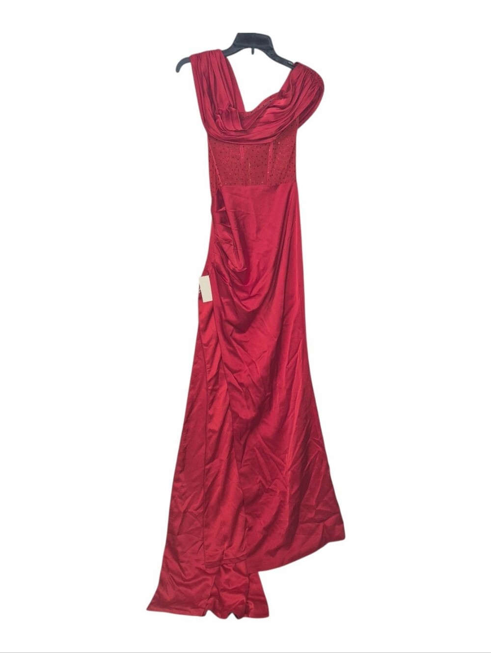 Elegant Red One-Shoulder Prom Gown with Draped Bodice